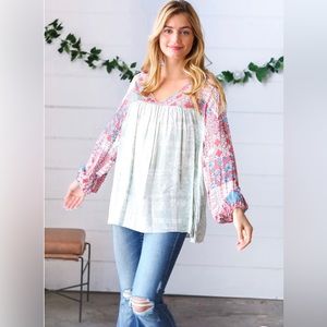 🌸 Boho Bubble Sleeve Blouse